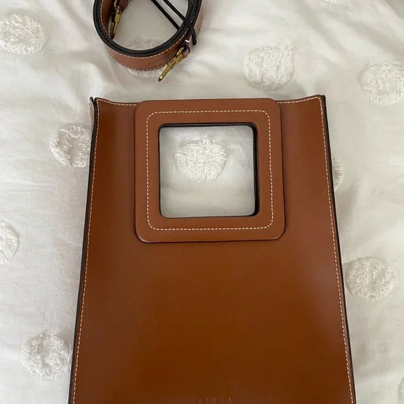 STAUD Tan Leather purse with Square Handle and crossbody strap - Picture 3 of 8